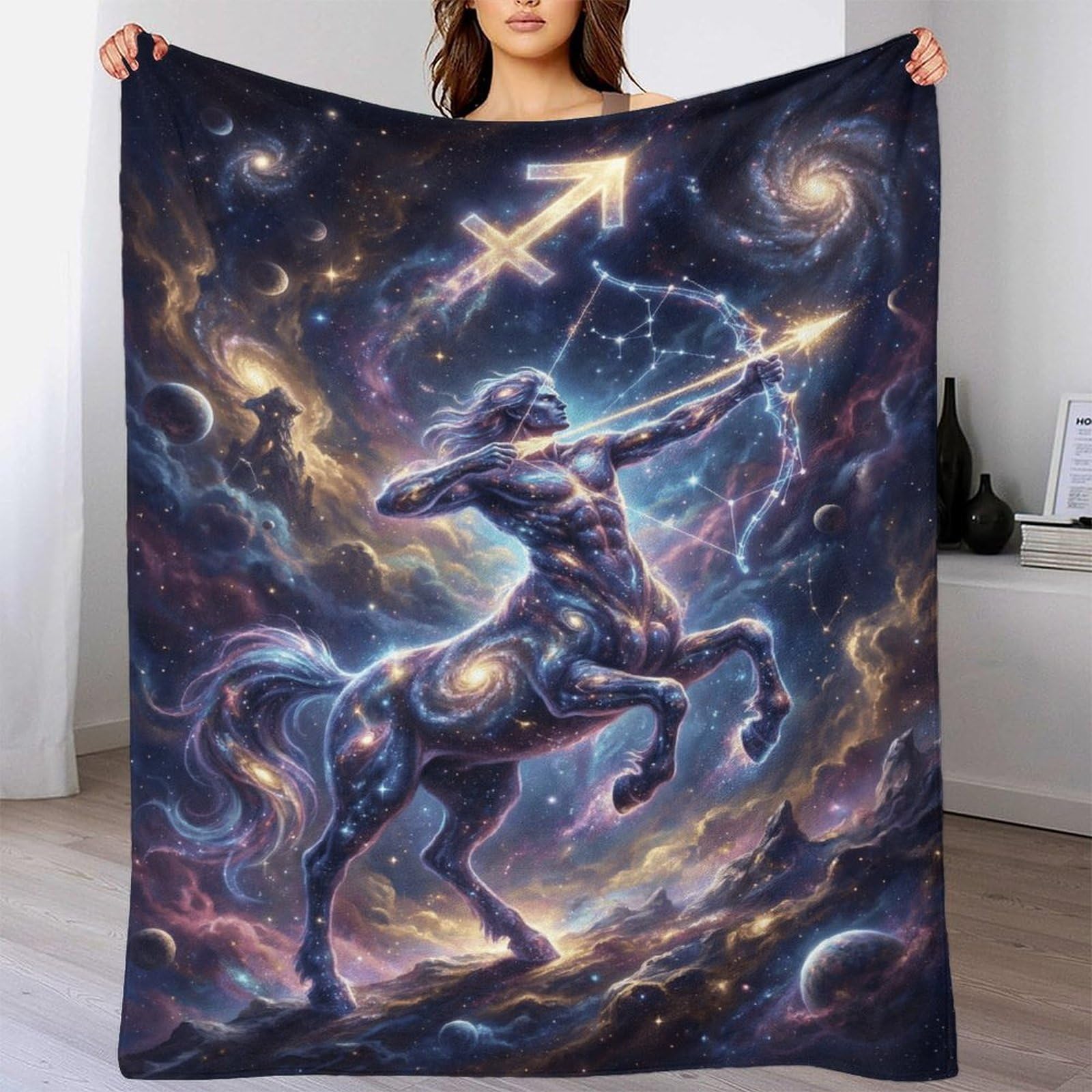 W7C8U2X3 Sagittarius Zodiac for Flannel Throw Blanket, Camping Car Travel