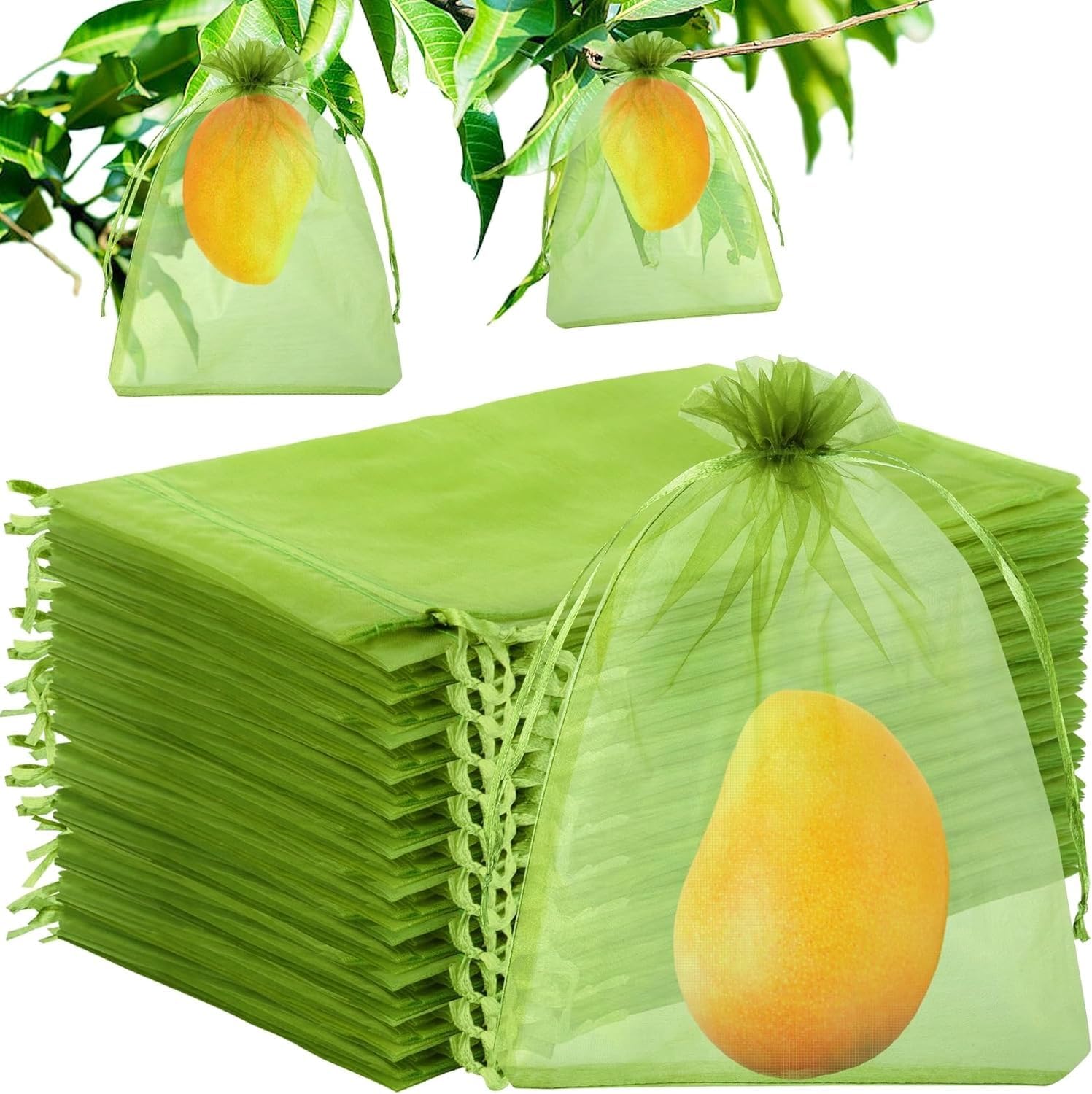 Unves 100 Pcs Fruit Protection Bags, 6 x 8 Inch Drawstring