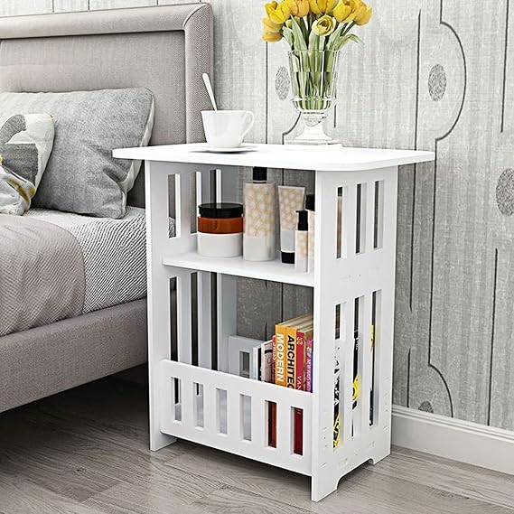 End Table 3 Tier Modern Wood Nightstand End Table Nightstand for Living Room, Bedroom, Bathroom, Balcony White (Classic, 3 tier)