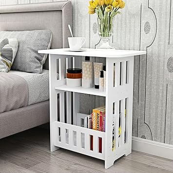 End Table 3 Tier Modern Wood Nightstand End Table Nightstand for Living Room, Bedroom, Bathroom, Balcony White (Classic, 3 tier)