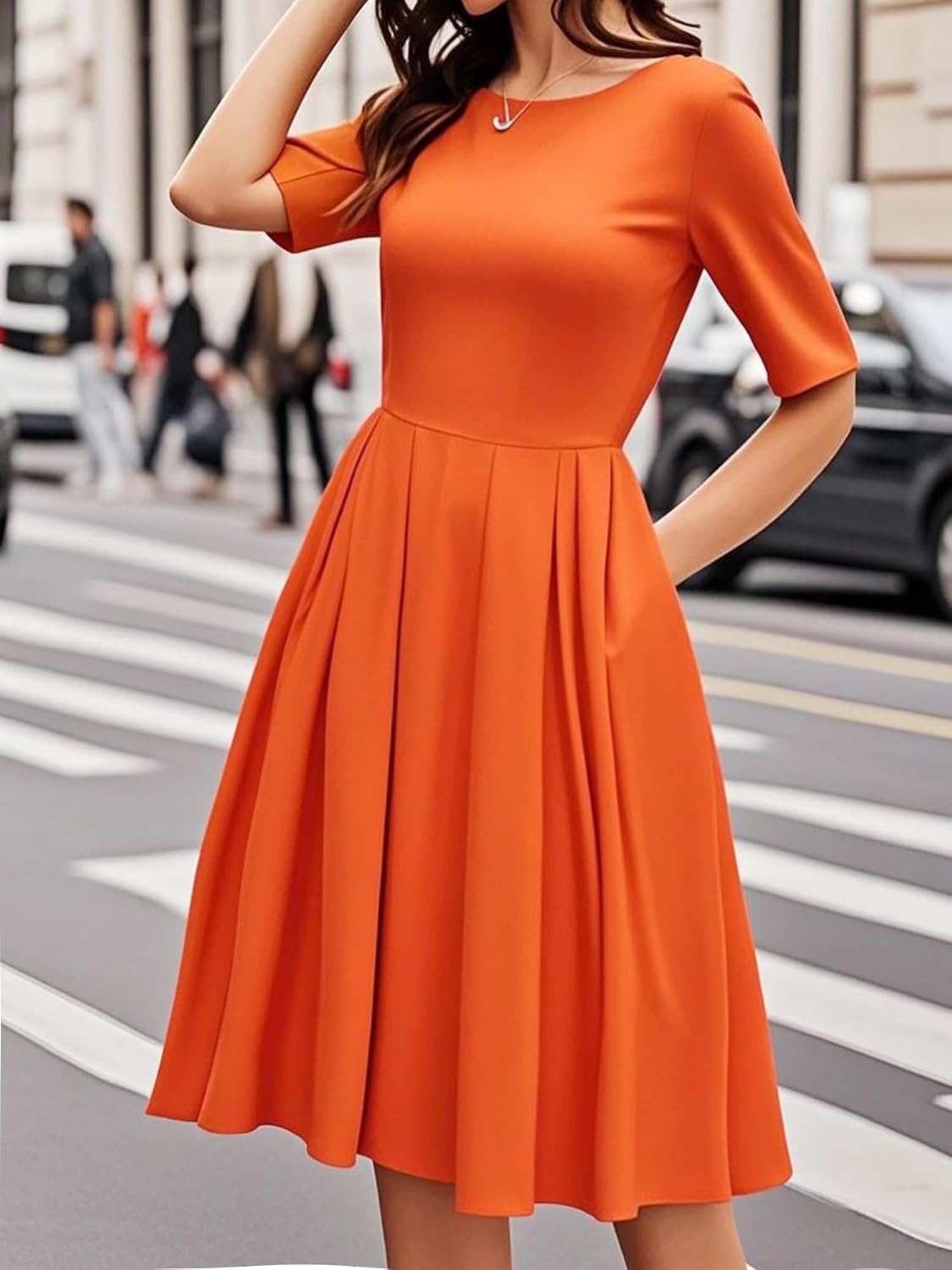 oxiuly Women's Vintage Patchwork Pockets Puffy Swing Casual Party Dress OX165 image 4