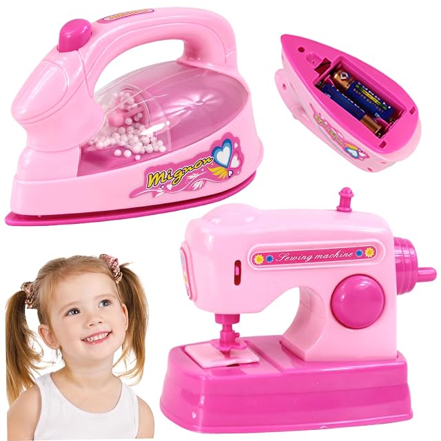 2 Piezas de Juguete para Juego de imitación para niños pequeños con Plancha y máquina de Coser