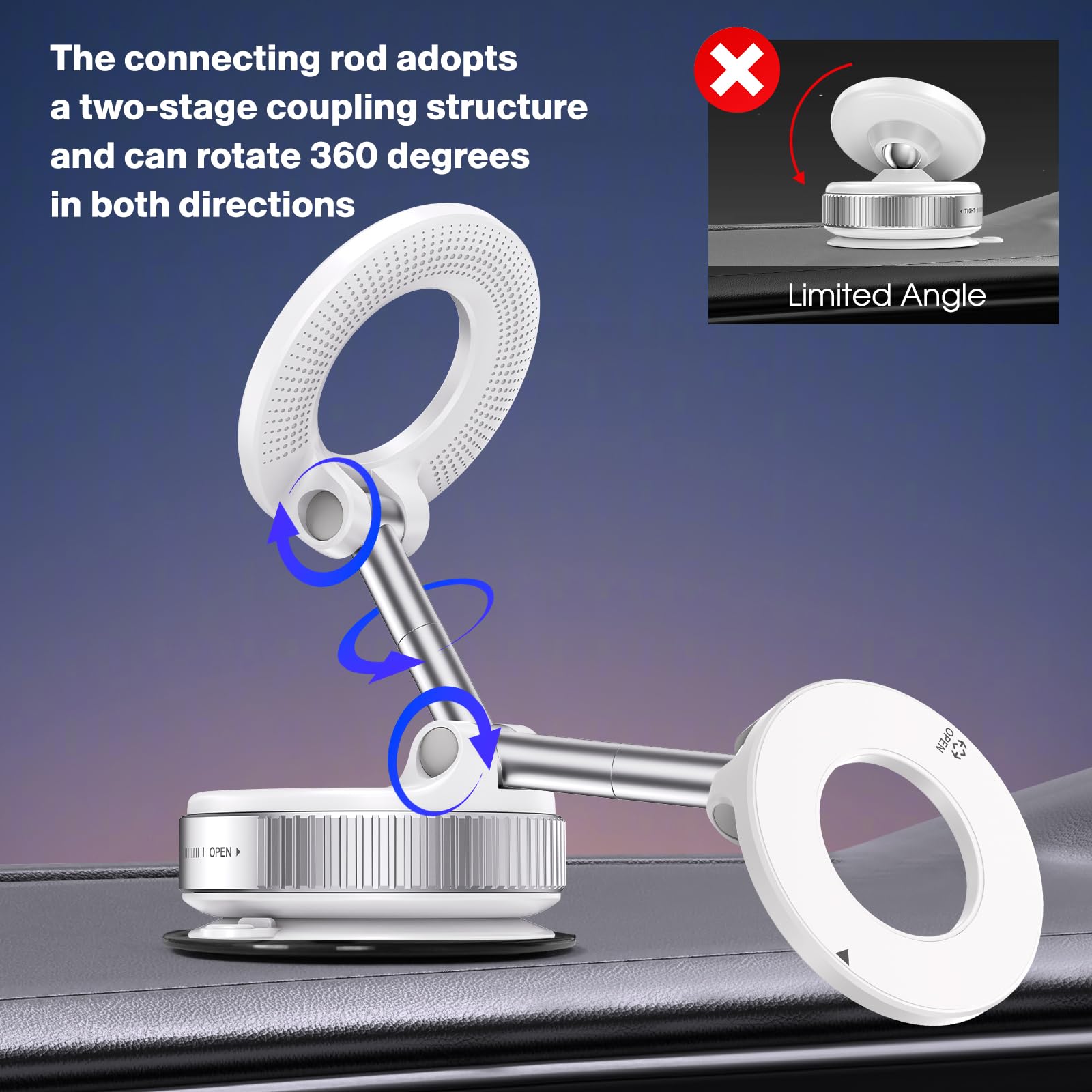 Soporte magnético giratorio de 360° para teléfono, plegable y retráctil, manos libres, ventosa para coche, gimnasio, espejo, superficie lisa, compatible con iPhone Android y todos los smartphones