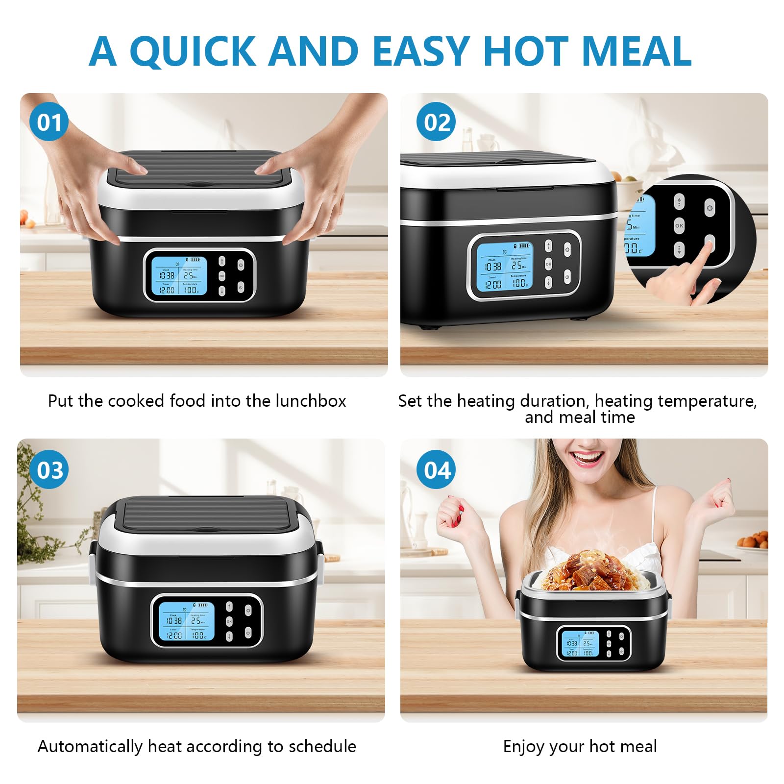 Elettrico Portatile Heated Lunch Box, 27000mAh Scaldavivande a Batteria Ricaricabile, 1.5L Porta Pranzo Riscaldabile con Timer e Regolazione della temperatura, Per Ufficio, Cantiere, Viaggio, Auto