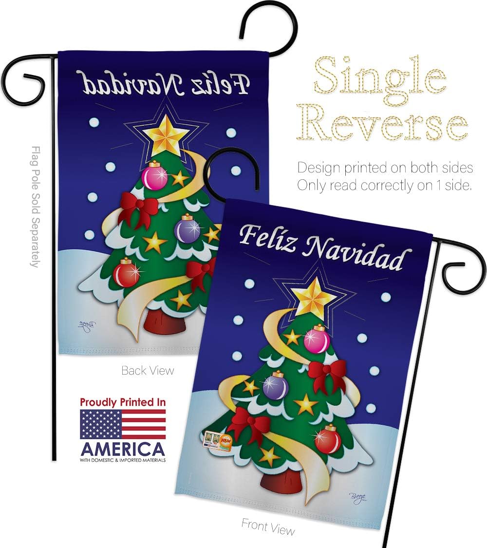 Christmas Felíz Navidad Garden House Flags Set Winter Santa Marry Xmas Present Reindeer Season Wintertime Snow Small Decorative Gift Yard Banner Made In USA 28 X 40