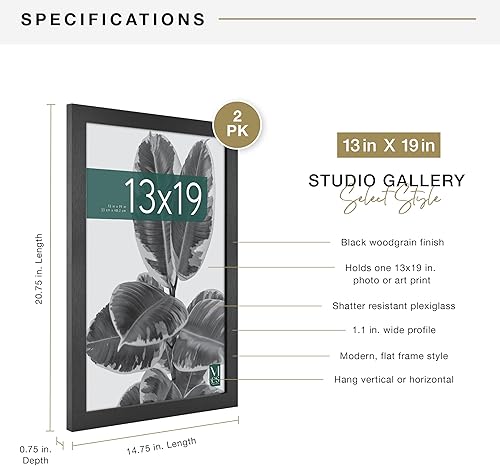 Vista 116 de MCS Industries Studio Gallery - Marcos con textura de madera color gris de 13 x 19 pulgadas / 33.02 x 48.26 cm., 2 unidades Gris Woodgrain