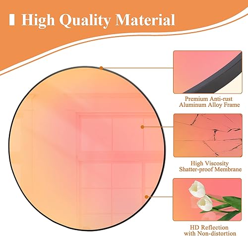 Miniatura 6 de PexFix Espejo redondo de 24 pulgadas, espejo circular para colgar en la pared, espejos decorativos con reflejo del color para entrada, baño,