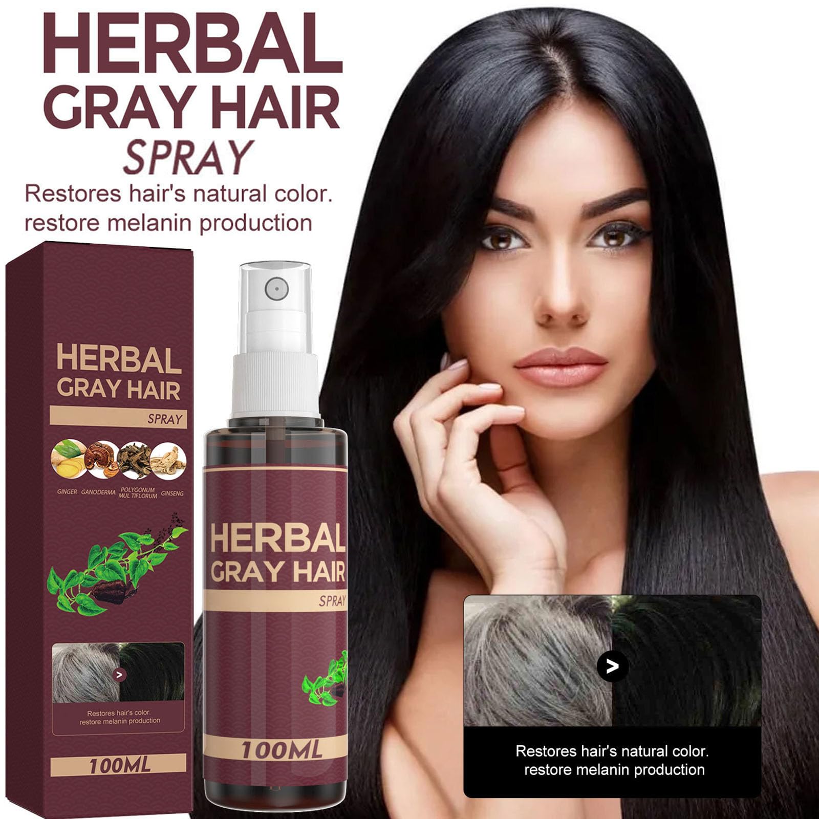 Herbal Gray Hair Spray, Hair Darkening Conditioner, Herbal Darkening Spray (2pcs)