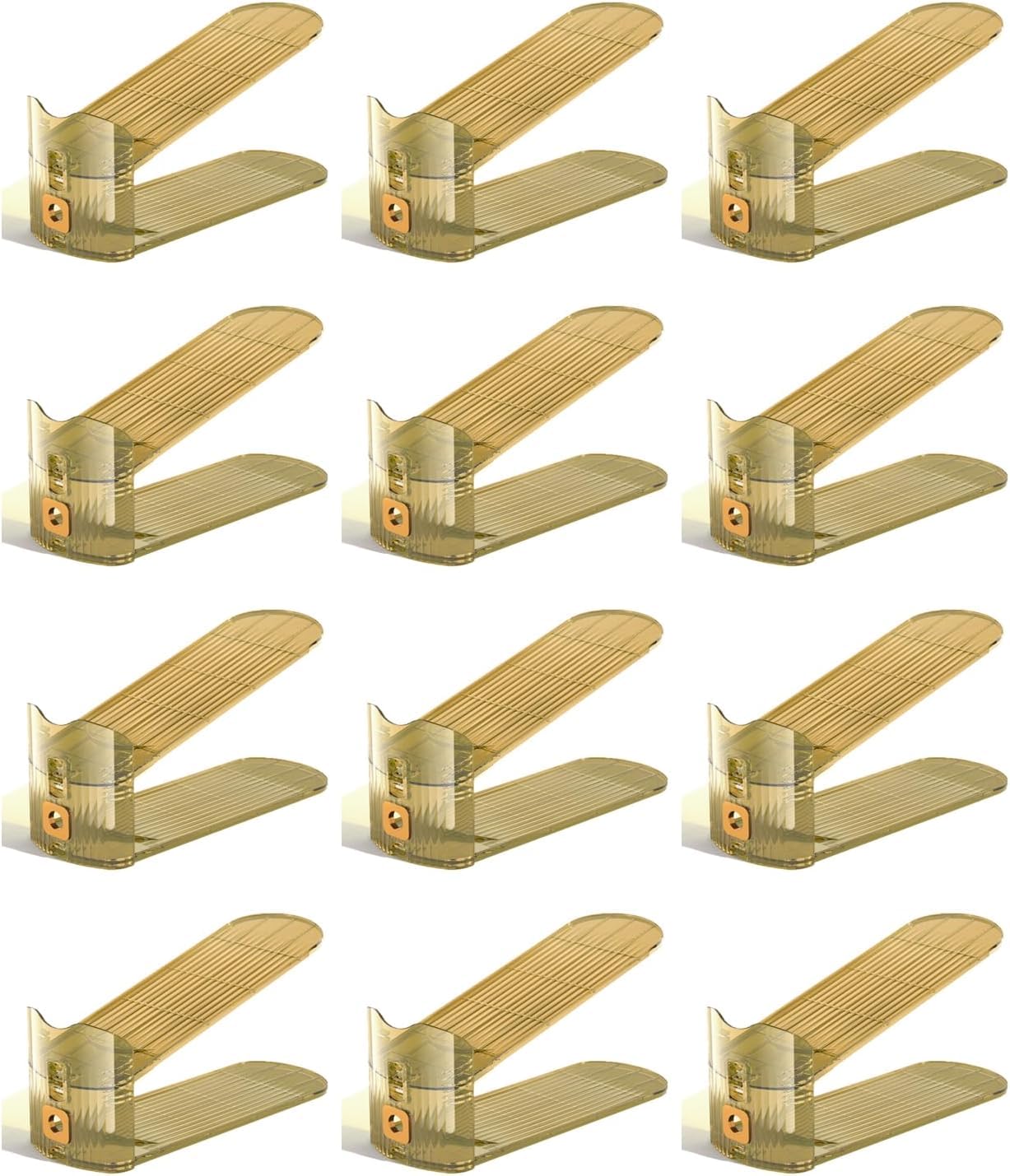 BLUEBRIT Acrylic Shoe Slots Organizer Wardrobe Stacker Space Saver Rack Holder Adjustable Vertical shoe stacker Shoe storage for small spaces 12 PC (Gold)