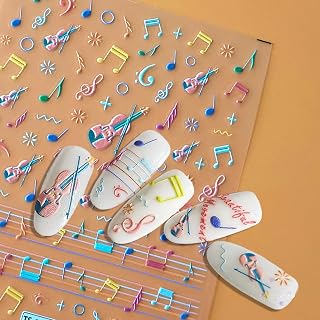 Music Note Nail Stickers for Girls – 5D Self-Adhesive Music Design Press on Nails, Musical Note Nail Decals - Nail Art Stickers for Women Girls