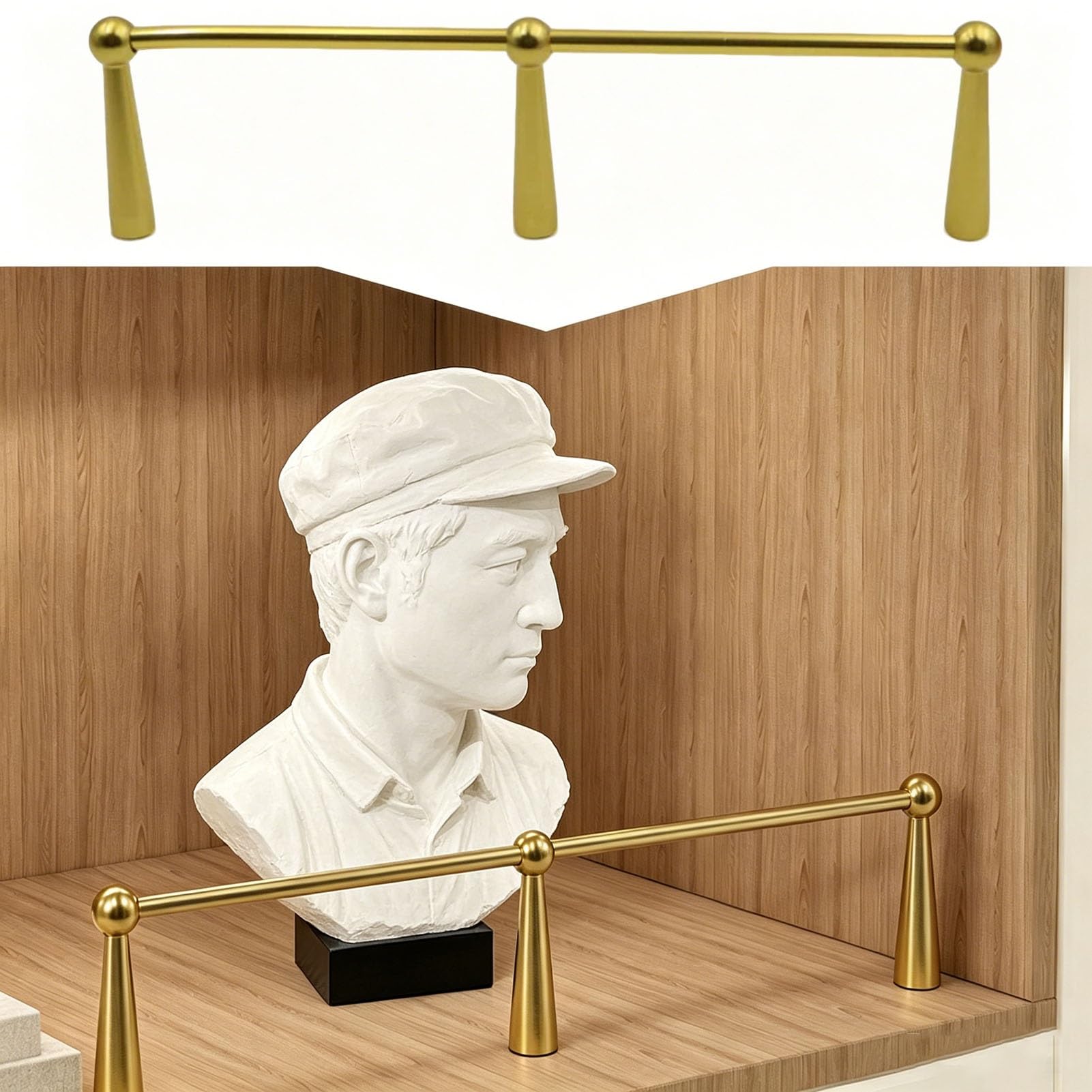 Metal Shelf Rail for Collectibles Cabinets, Anti-Fall Narrow Hanging Shelving Guard Rails, Wall Wooden Display Holder Railing Fence Bar for Home(Gold,70in/178cm)
