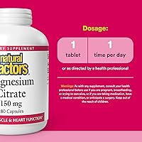 Vista 3 de Natural Factors, Citrato de magnesio 150 mg, fórmula de salud muscular y cardíaca, 180 cápsulas