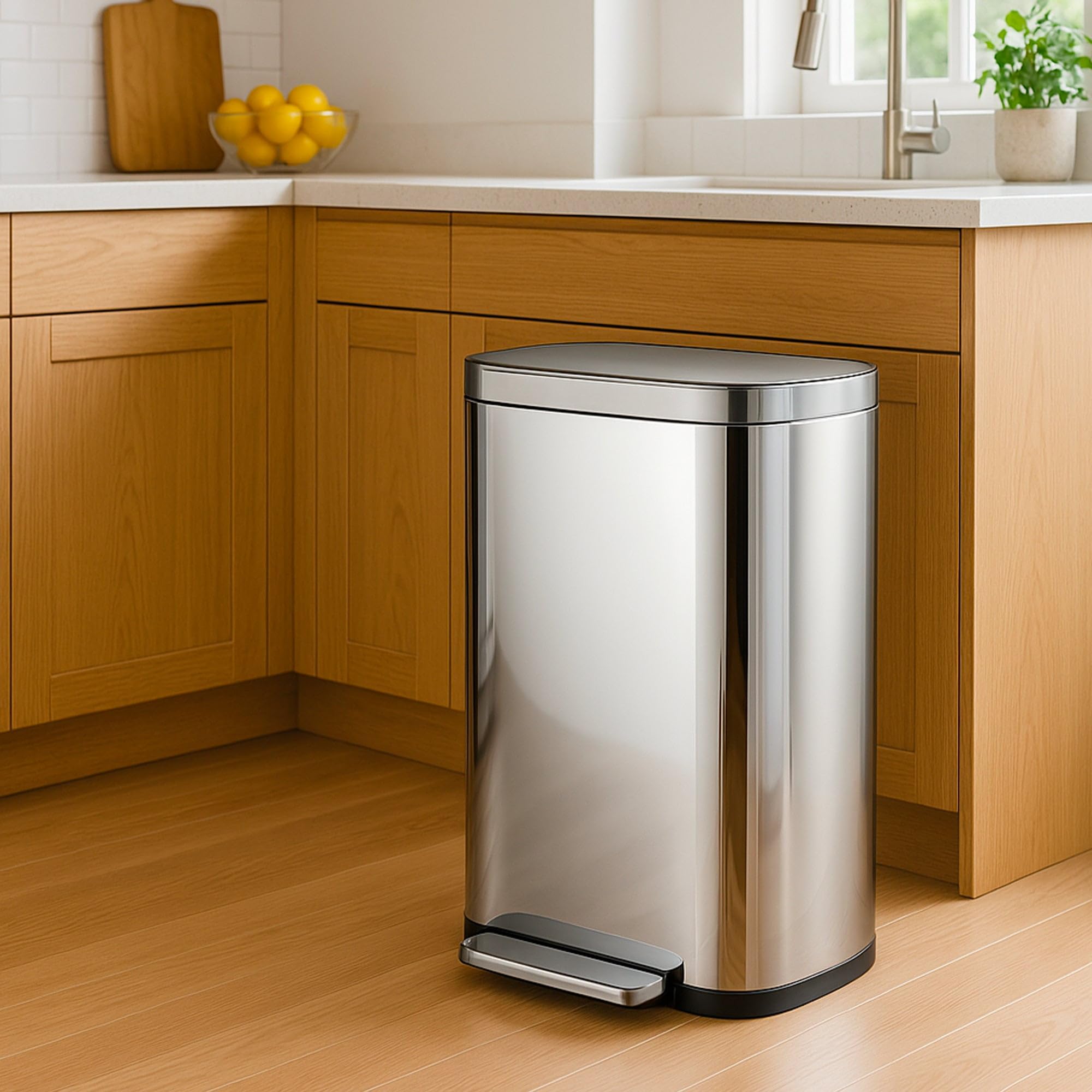 KITCHEN MOVE Poubelle de cuisine à pédale tri sélectif recyclage 60L(30L+30L) EMPIRE en acier Inox brossé avec seau