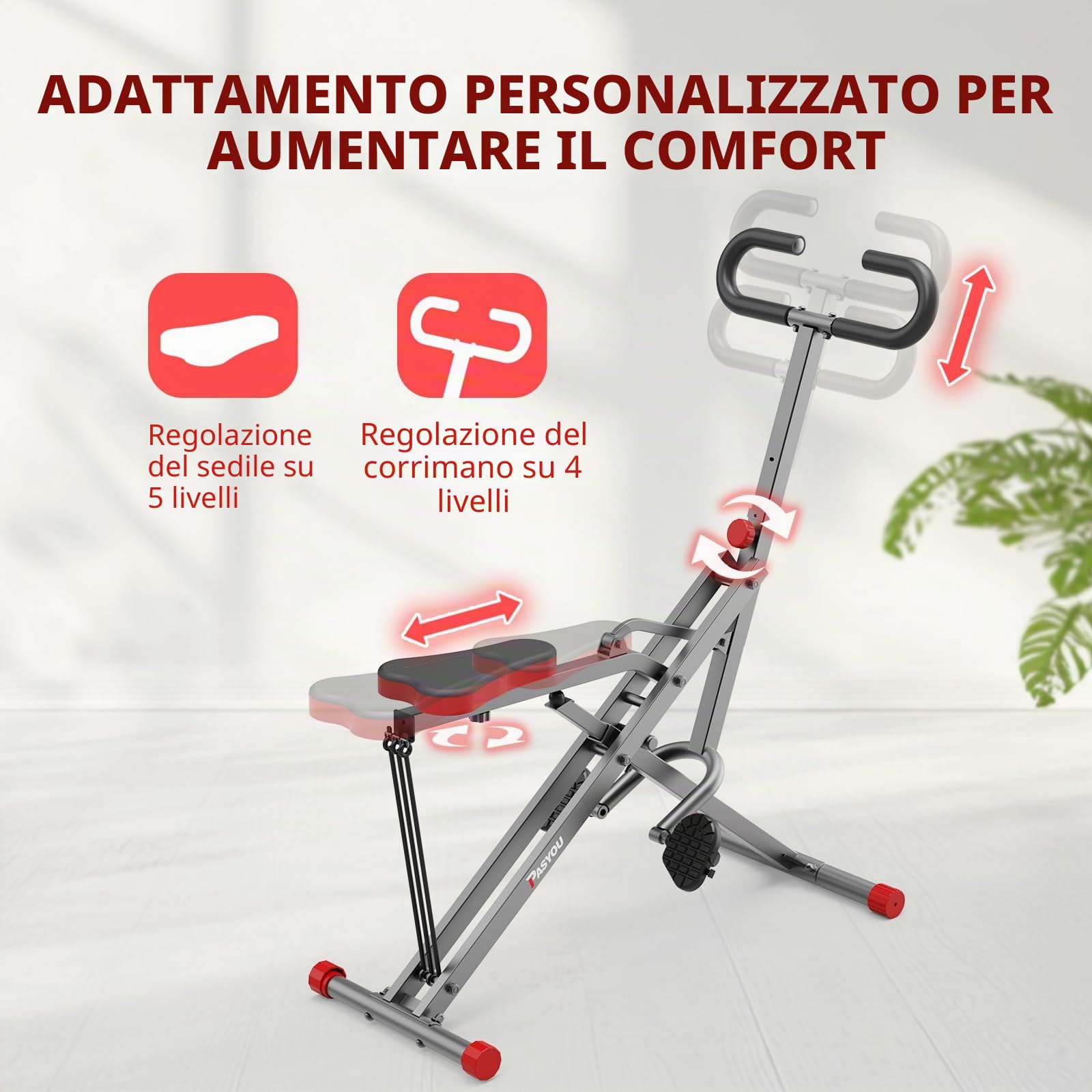 PASYOU Row-N-Ride Trainer per Squat assistito per Allenamento di Glutei e Gambe, Vogatore Pieghevole, Macchina per Squat per Addominali, Addominali, Braccia, Gambe, Schiena,Carico Fino a 122 kg