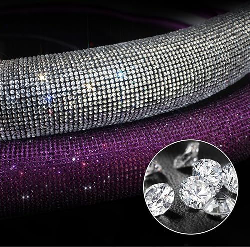 Miniatura 5 de Funda de cuero para volante con diamantes de imitación brillantes, ajuste universal 15 pulgadas