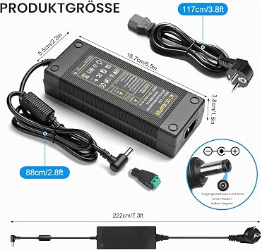 12V 10A Power Supply Adapter 120W Power Supply Adapter AC 100-240V to DC 12 Volt 10 Amp 5.5 x 2.5/2.1 mm Plug for LED Strips 3D Printers CCTV Cameras