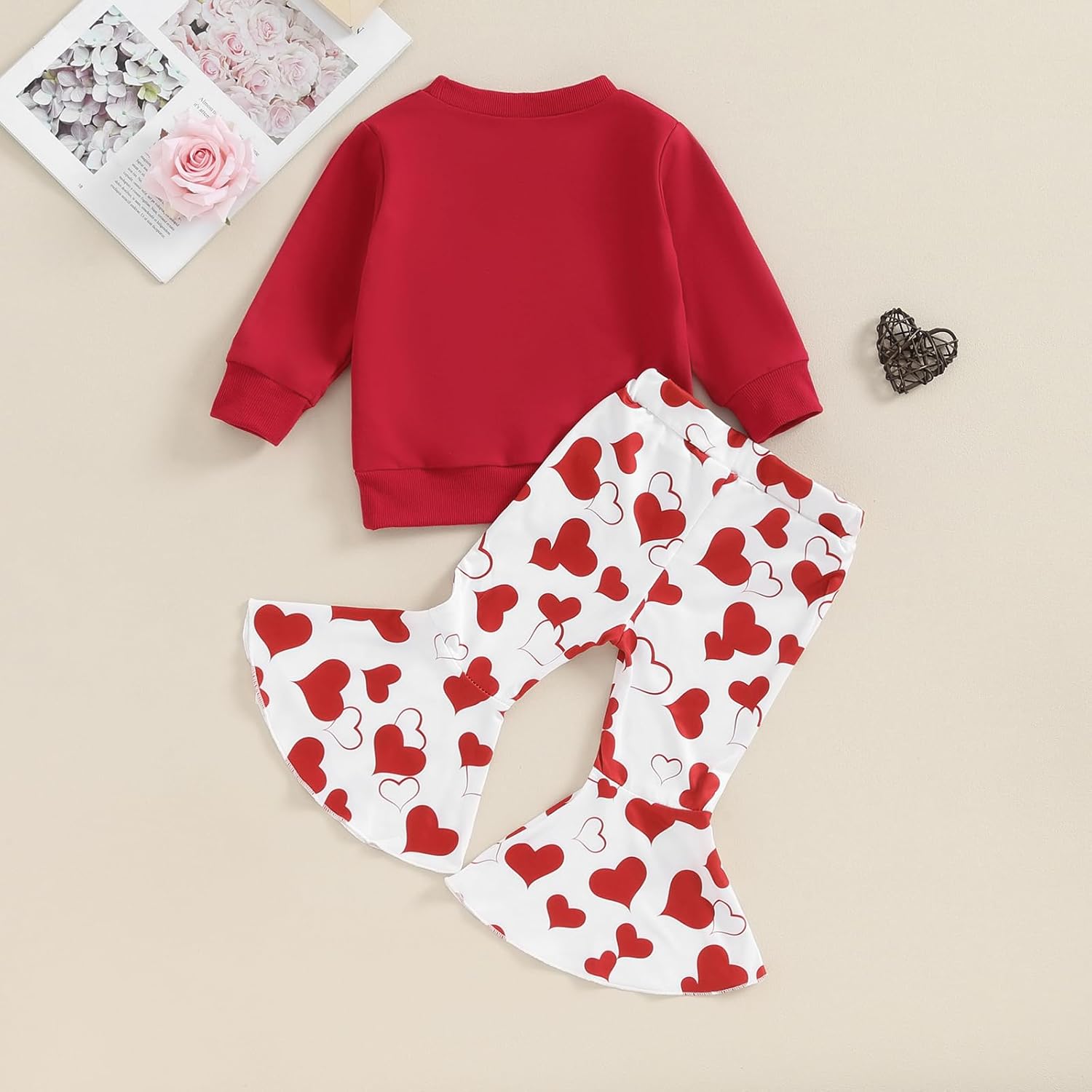 Newborn Baby Girl Valentine's Outfits Long Sleeve Letters Print Sweatshirt Tops Bell Bottom Pants Spring Clothes - Image 8