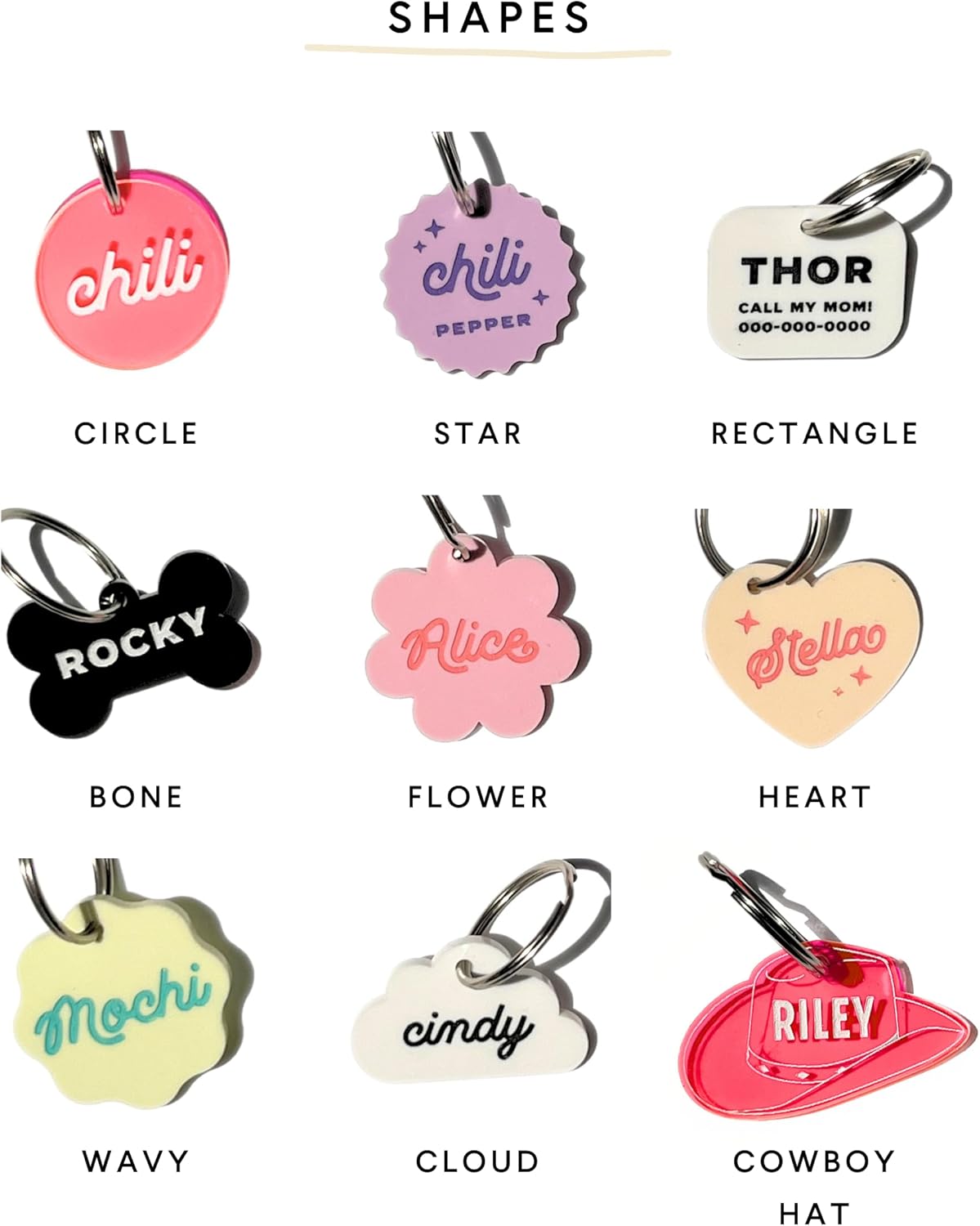Personalized Pet ID Name Tag Charm Custom Engraved Contact Information Acrylic Collar Pendant with Stainless Steel Ring for Harnesses Lightweight for Dogs and Cats Cowboy Hat Neon Pink