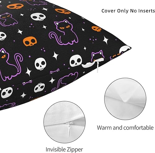 Miniatura 4 de Fundas de almohada de color negro con diseño de gato de calaveras de 26 x 26 pulgadas, fundas de cojín decorativas para sofá, fundas de almohada