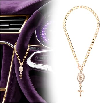 Cross for Car Steering Wheel Rosary Charm,Unique Car Steering Wheel Charms with Rhinestone as Rearview Mirror Charms,Stylish Cross Cars Charm Christian Cars Accessories