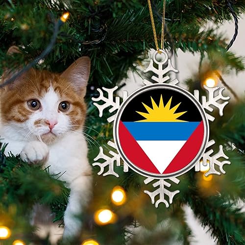 Vista 4 de Bandera de Antigua y Barbuda, adornos para árbol de Navidad, bandera nacional, silueta de Antigua y Barbuda, decoración de Navidad, adorno de copo