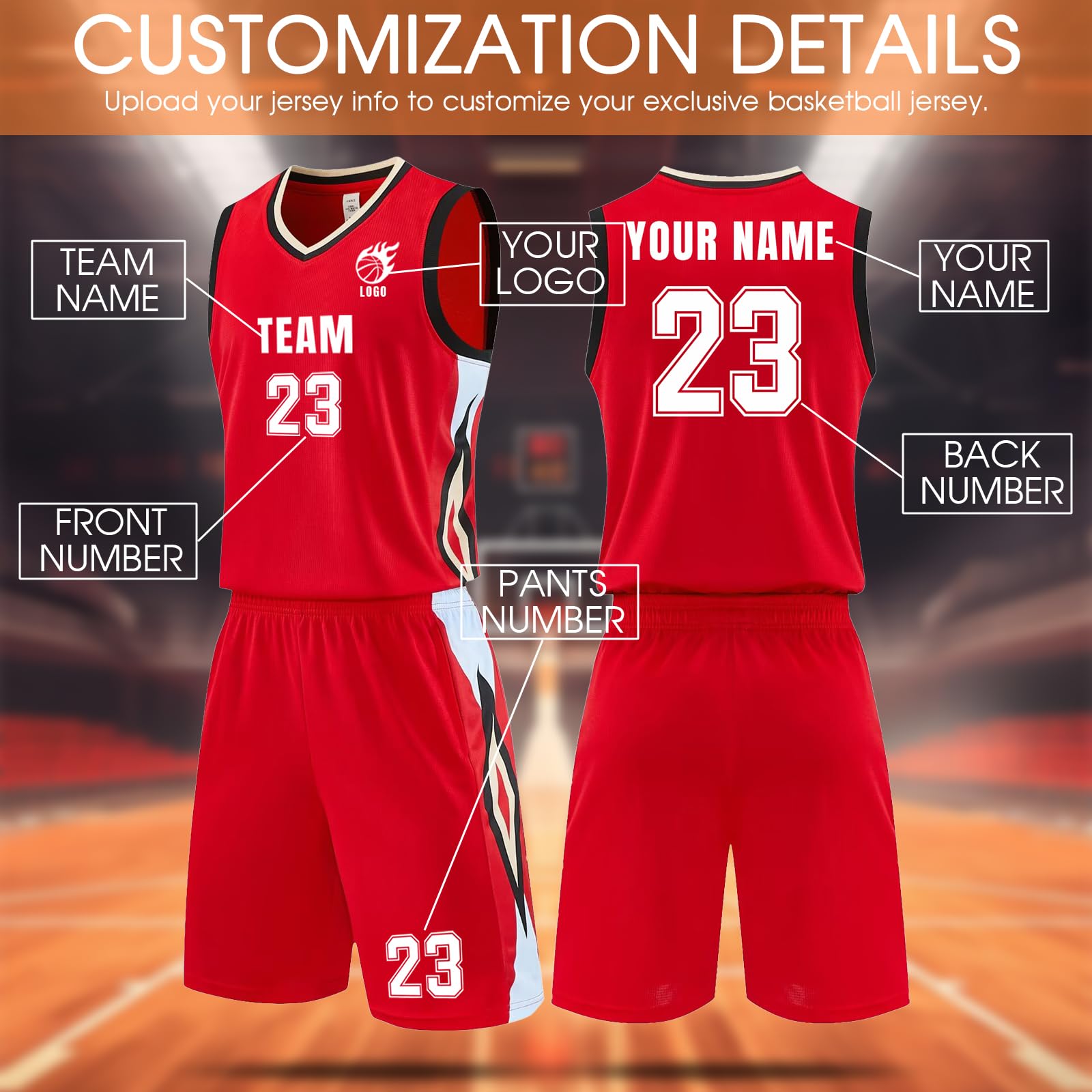 Generisch Basketball Trikot Herren Jungen,Personalisiert Namen Nummer&Team Logo Team Jersey, Basketball Jersey Shirt&Short
