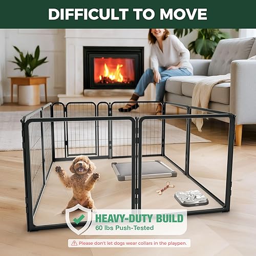 Miniatura 2 de FXW Pawadise - Cerca para perros de acrílico y malla de alambre para interiores, cerca resistente de 24 pulgadas con 8 paneles de metal para