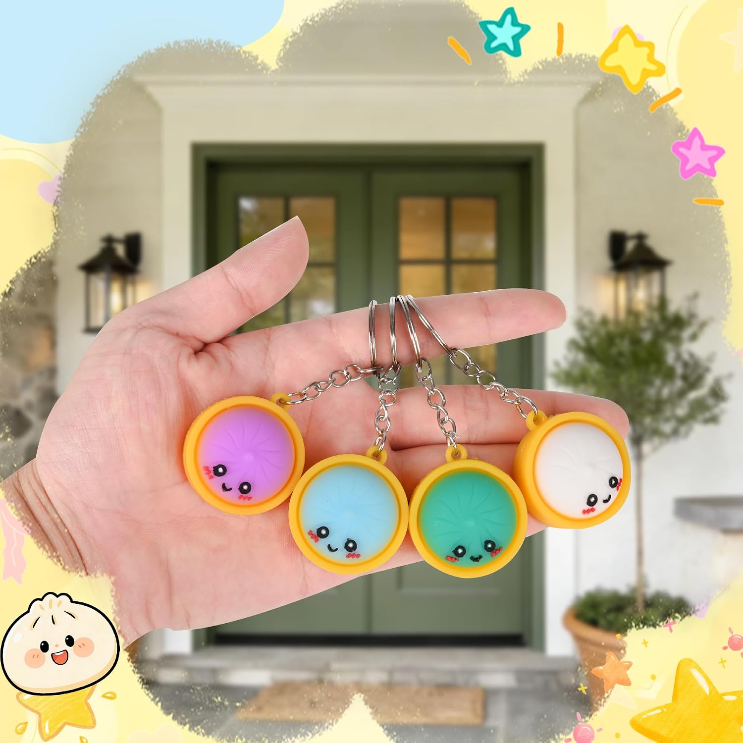 60 Pcs Cute Mini Dumpling Keychains, Squishy Steamer Bag Charms, Squishy Dumpling Keychains for Backpack Purse, Party Favors Goodie Bag Fillers Classroom Prizes Gifts.