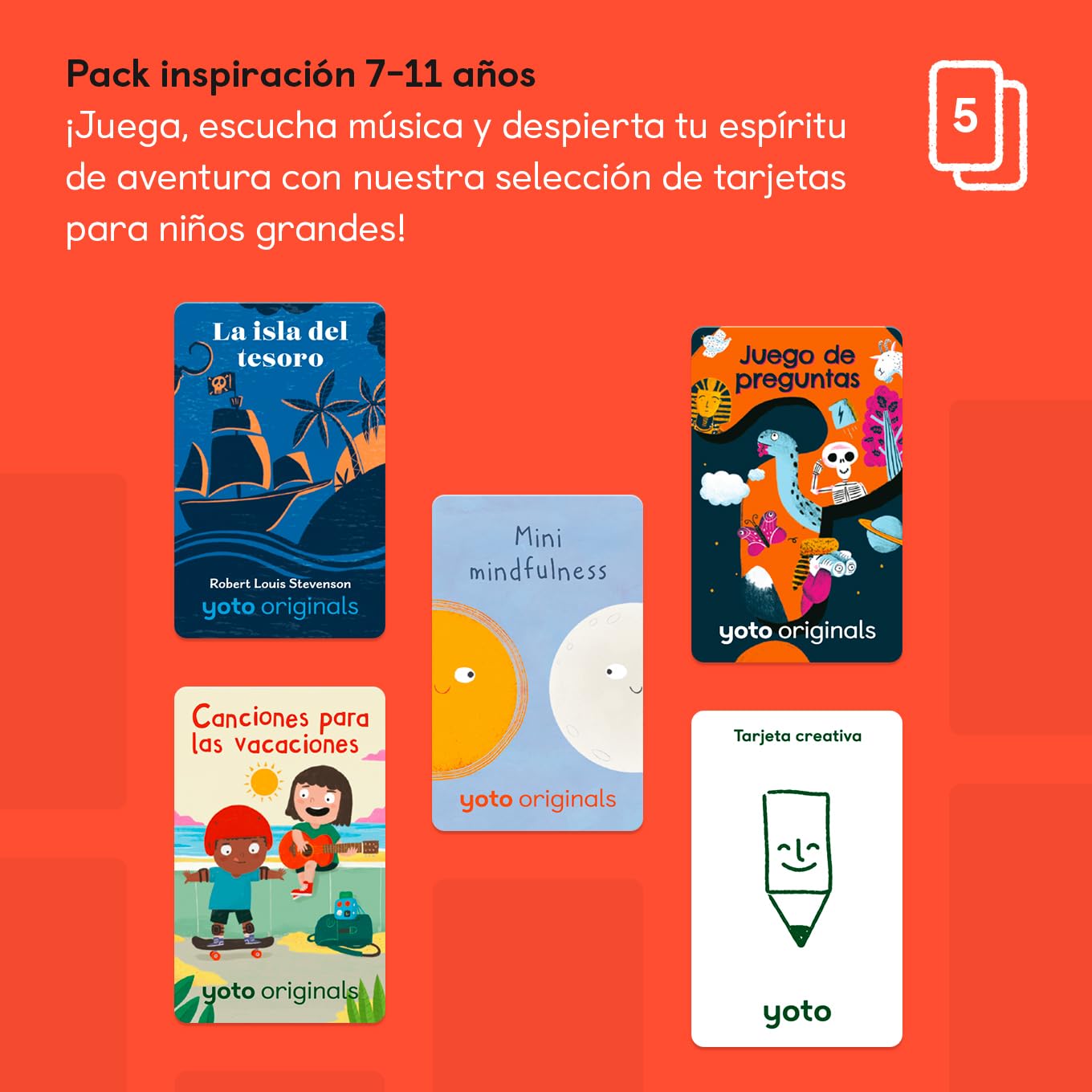 Yoto Pack inspiración 7-11 años (Castilian) – 6 Tarjetas con Cuentos Infantiles Audio en español sin Pantallas. Historias para Aprender y Juegos interactivos. Compatible con Yoto Player. Edad 7+.
