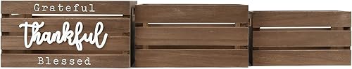 Prinz Cestas de almacenamiento rústicas de color marrón envejecido de 13.4 pulgadas de ancho x 9.5 pulgadas de alto, diseño de agradecimiento,