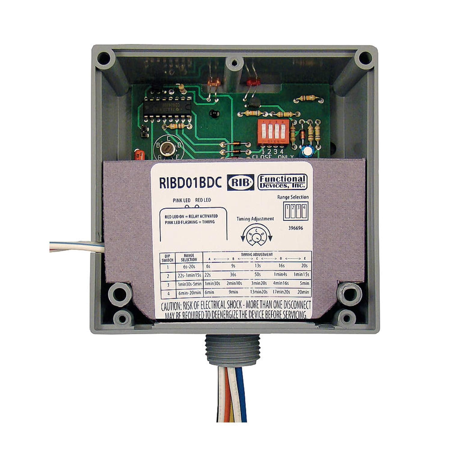 FUNCTIONAL DEVICES RIB RIB01BDC 120 VAC Power Input, 20 AMP SPDT, -30 to 140 F, 600 Volt Wire Rating, Class 2 Dry Contact Input, Dry Contact Relay, NEMA 1 HOUSING