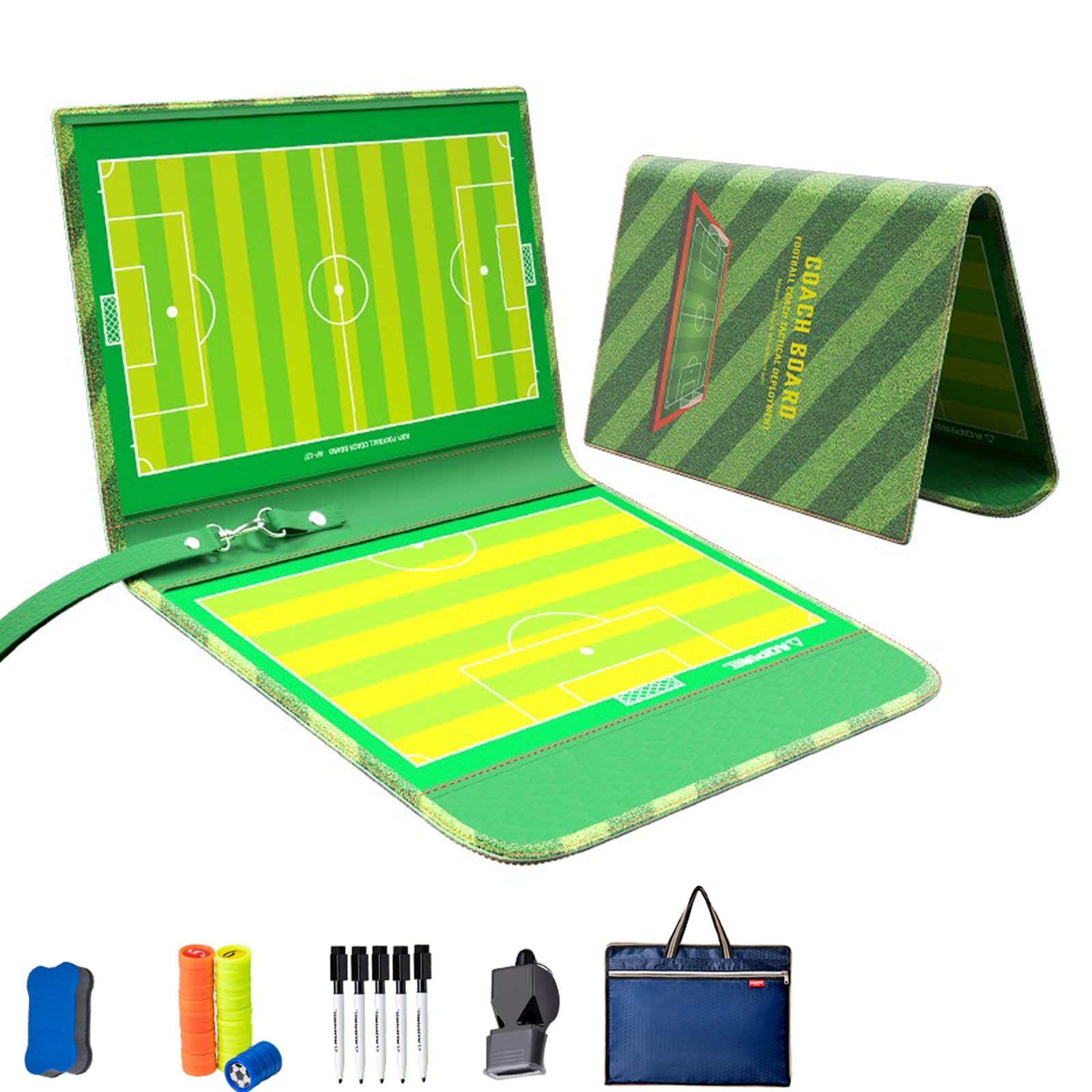 Coaches Lavagna Tattica Calcio Allenatore di Board, Cartella Tattica per Allenatore di Calcio con Lavagna Cancellabile a Secco, Pennarello e Borsa, Design Pieghevole