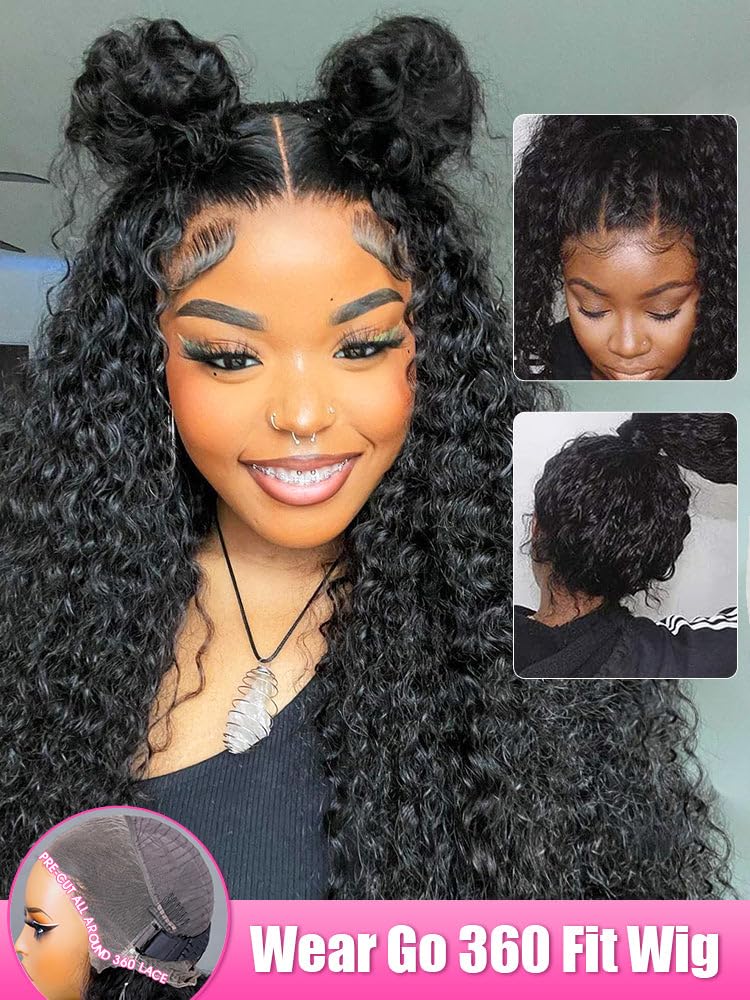 Curlyme 360 Lace Front Wigs Human Hair 360 Fit Wig Pre Bleached Pre Plucked Water Wave Human Hair Pre Cut 360 Lace Wear Go Glueless Wig Human Hair For Women Natural Hairline 180% Density 18 Inch