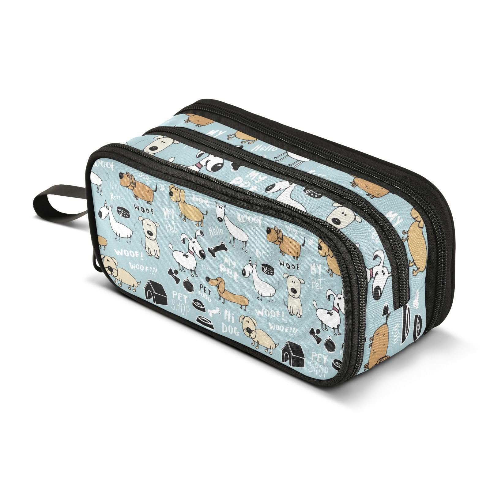 ZAZYXTJ Cute Puppy Dog Large Capacity Pencil Case 3 Compartment Pen Pouch Storage Canvas Makeup Bag for School Office Teen Girl Boy Men Women