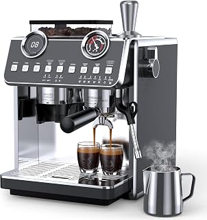 Espresso Machine with Grinder, 20 Bar Pressure Professional Espresso Maker with 30 Grinding Settings, 58mm Portafilte, Anti-scalding Milk Frother Steam Wand for Latte Cappuccino (IronGrey)