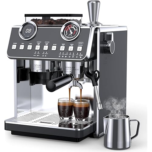 Espresso Machine with Grinder, 20 Bar Pressure Professional Espresso Maker with 30 Grinding Settings, 58mm Portafilte, Anti-scalding Milk Frother Steam Wand for Latte Cappuccino (IronGrey)