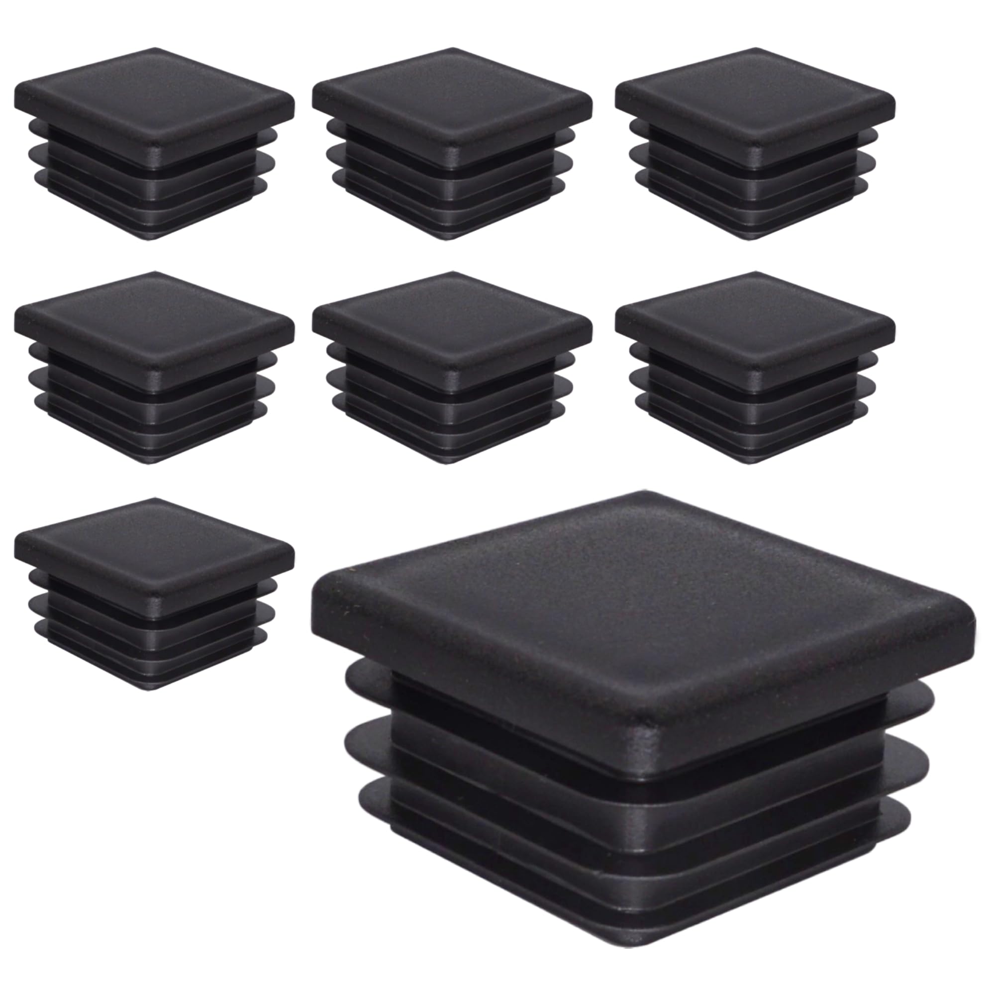 SKIR'CO (8 pcs) Square Plastic Plugs 45 x 45 mm, Mat Tube End Caps, Square Tube Inserts, Fence Post Plugs, Black RAL 9005