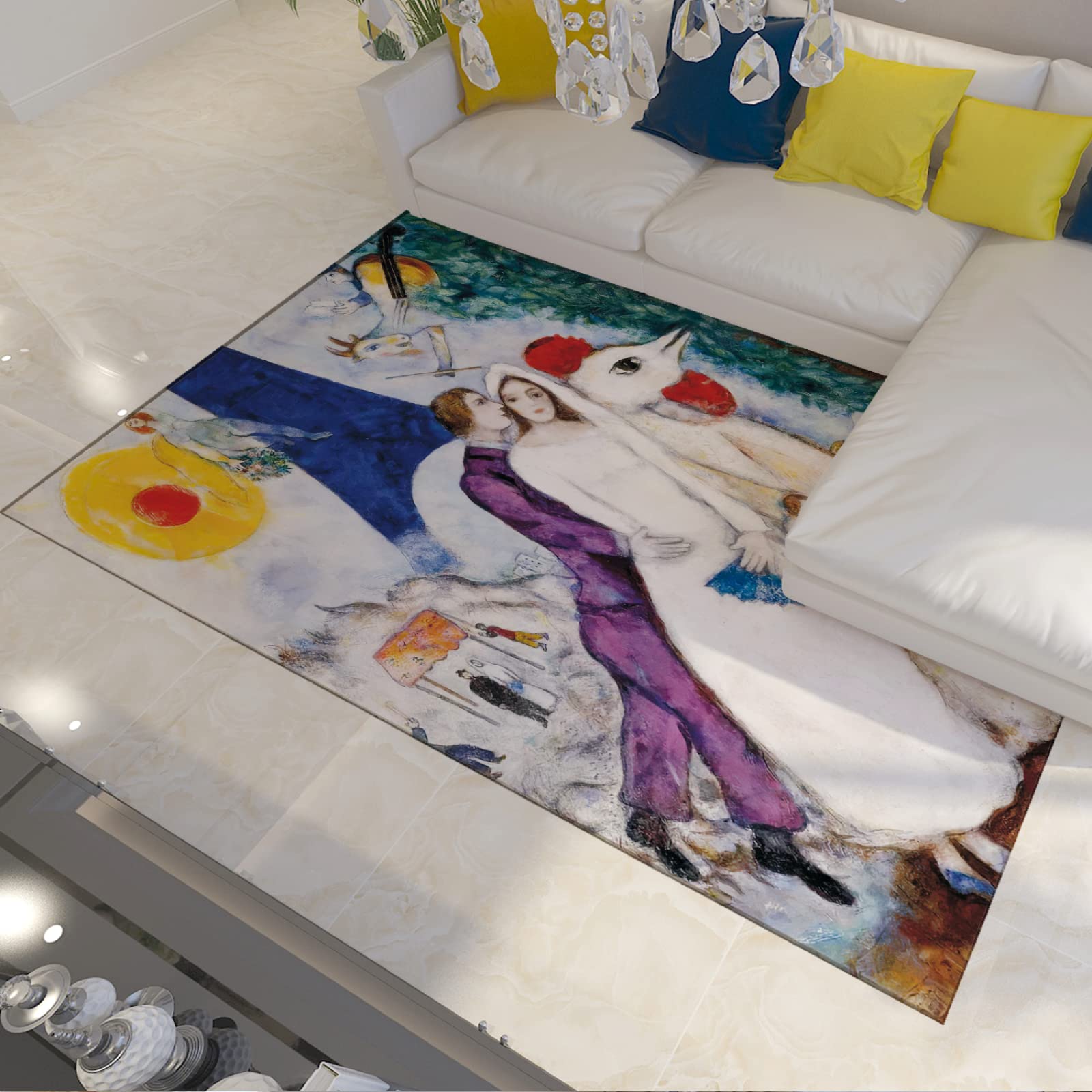 Marc Chagall styl vintage dywany kochankowie motyw ślubny abstrakcyjny piękny dywanik z gumowym spodem do salonu sypialni 180 x 240 cm