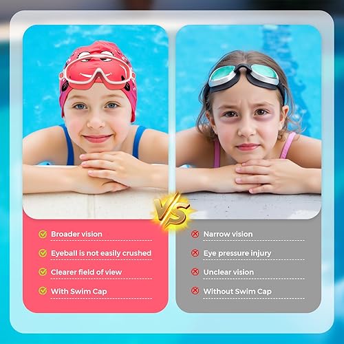 Miniatura 3 de Gafas de natación para niños de 3 a 8 años con gorro de natación, juego de gorras de natación con antivaho y anti-UV para niños y niñas pequeños