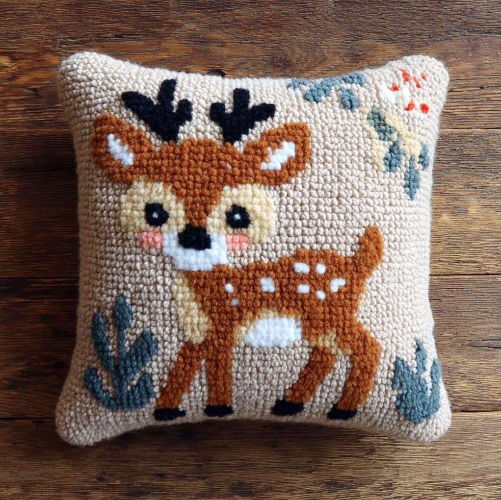 Wallustrioaw Animal Deer Latch Hook Cushion Kits 17X17in,
