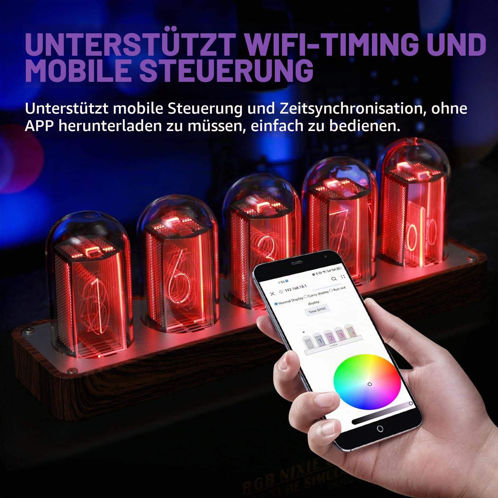 ClocTeck LED Nixie Uhr, Digital Nixie Tube Clock, Nixie Röhrenuhr, Und das WiFi synchronisieren, Alarm und 12/24-Stunden-Anzeige, kein Zusammenbau erforderlich – EIN Retro-Geschenk für Freunde