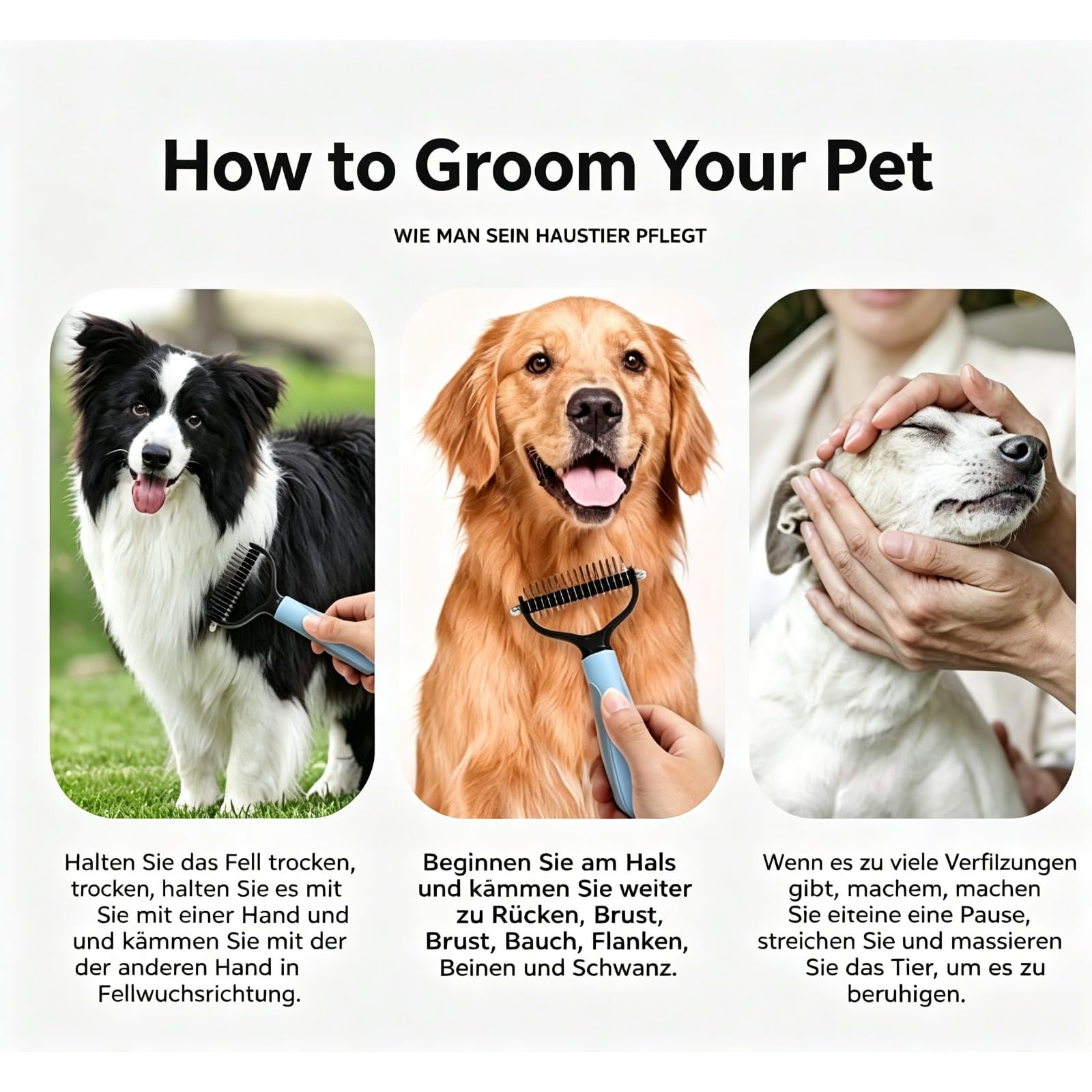 Pet Pro Grooming Tool, Brosse Double Face pour Chiens et Chats Démêler (Blau(S+L)+Rosa(S+L))
