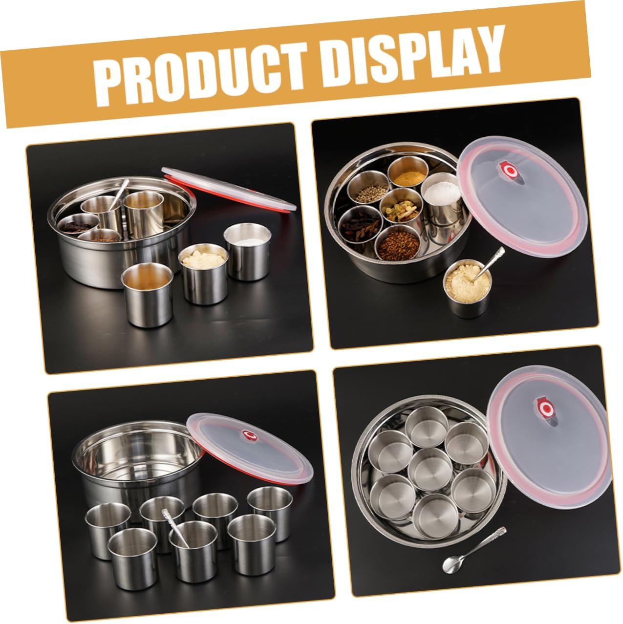 1set Stainless Steel Condiment Container for Kitchen Seasoning Canister Lid Compact Spice Box for Salt Pepper and More for Home and Restaurant Use
