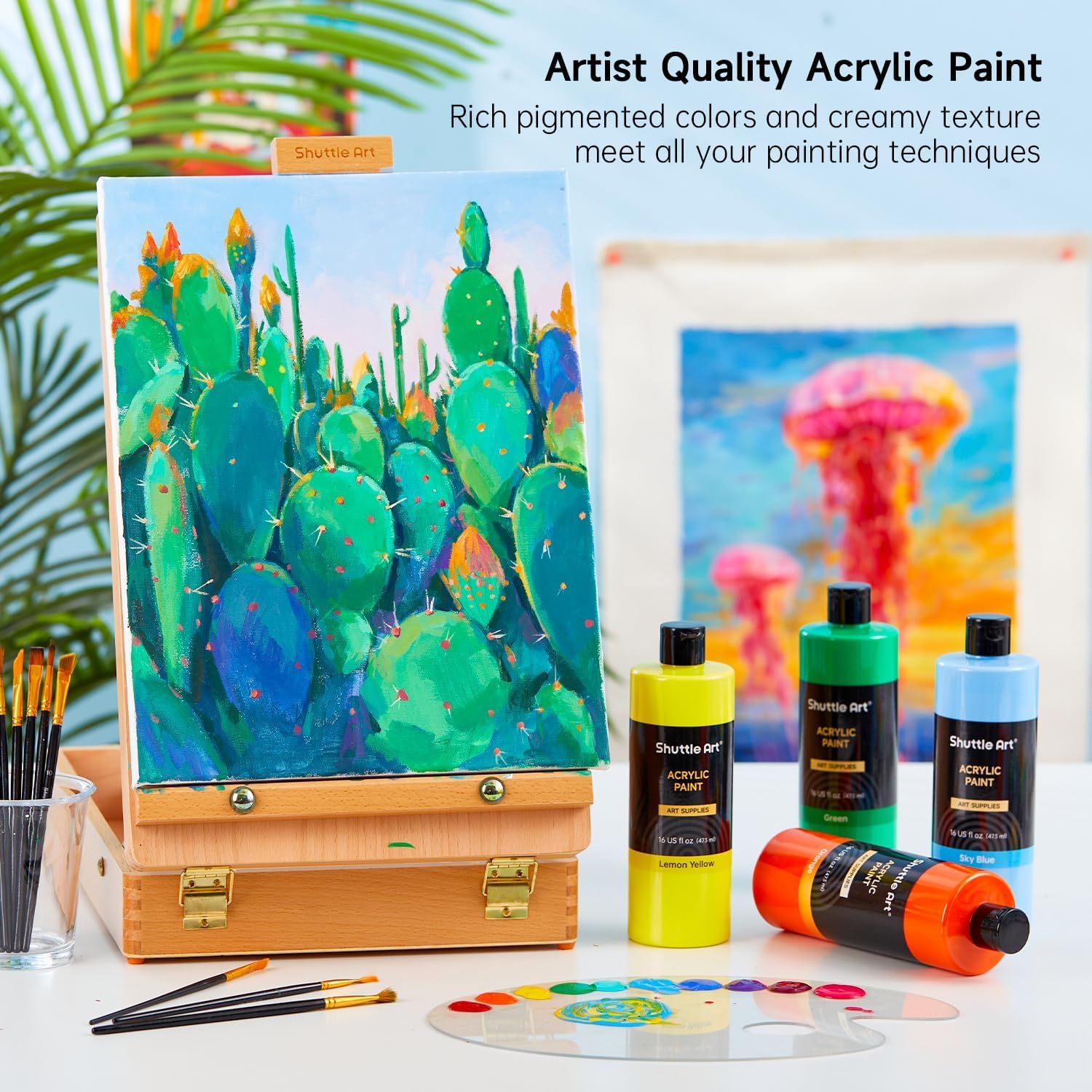 Shuttle Art Acrylfarben Set, Acrylfarben in Flaschen (473ml), 6 Farben, 4 Flaschen von jeder Farbe, insgesamt 24 Flaschen