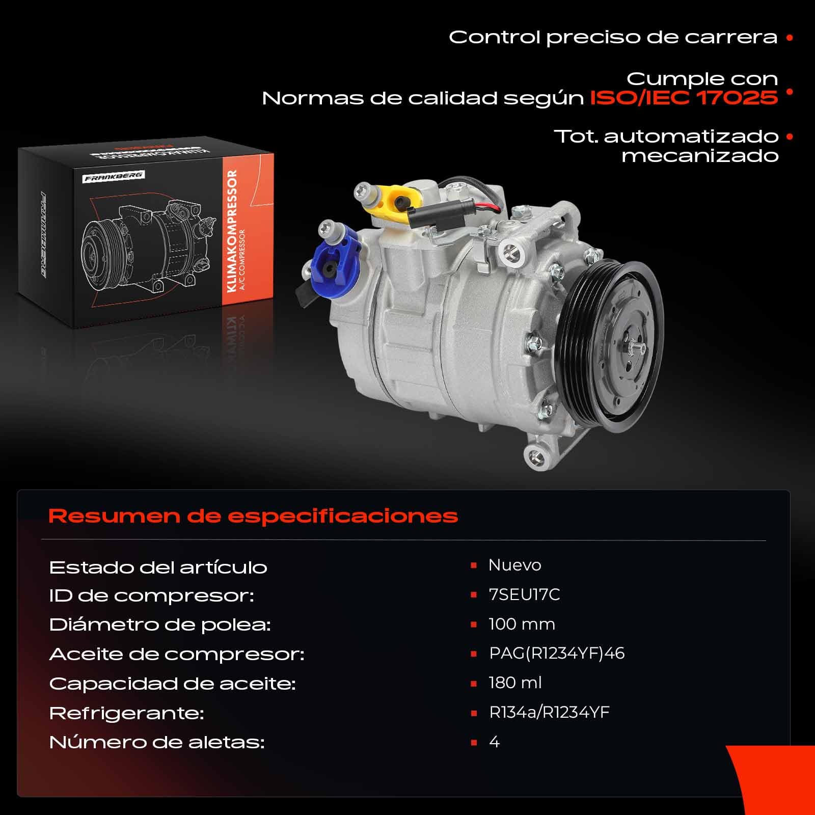 Frankberg Compresor de aire acondicionado con embrague Compatible con 5 Series E60 5 Series Touring E61 7 Series E65 E66 E67 X6 F16 F86 64526917859incl. aceite premezclado