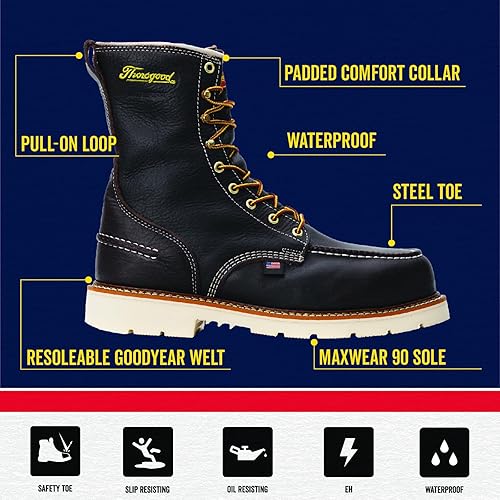 Miniatura 3 de Thorogood 1957 Series Botas de trabajo impermeables con punta de acero de 8 pulgadas para hombre, cuero de grano completo con puntera tipo mocasín,