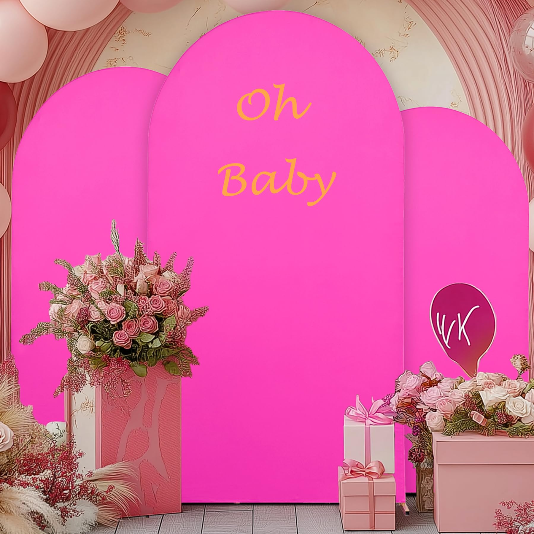 Lot de 3 Housses de Fond pour Arche de 2 m, 2 Couches, 2 Couches, Extensibles, Rose Vif, en élasthanne, pour Arche Chiara Ronde, pour fête d'anniversaire Barbie