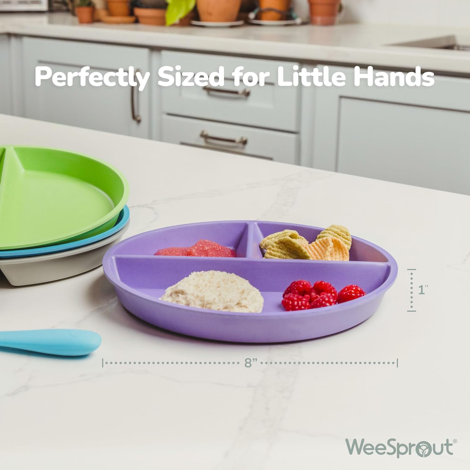 WeeSprout Divided Bamboo & Melamine Plates for Kids - Set of 4 Toddler Dinnerware, Food Grade, Kid Safe with Divided Design for Picky Eaters, Dishwasher Safe, Reusable Modern Tableware - Image 2