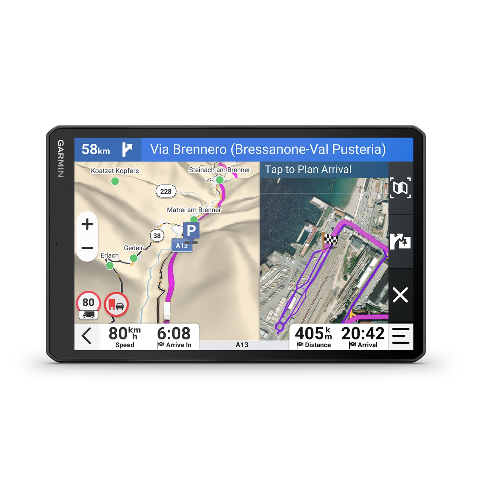 Garmin dēzl LGV820 MT-D - smartes LKW-Navigationsgerät mit 8" (20,3cm) Farbdisplay, vorinstallierten EU Karten (34 Länder), Fahrzeugspezifische Routenführung, Wetterwarnungen, beliebte LKW Strecken