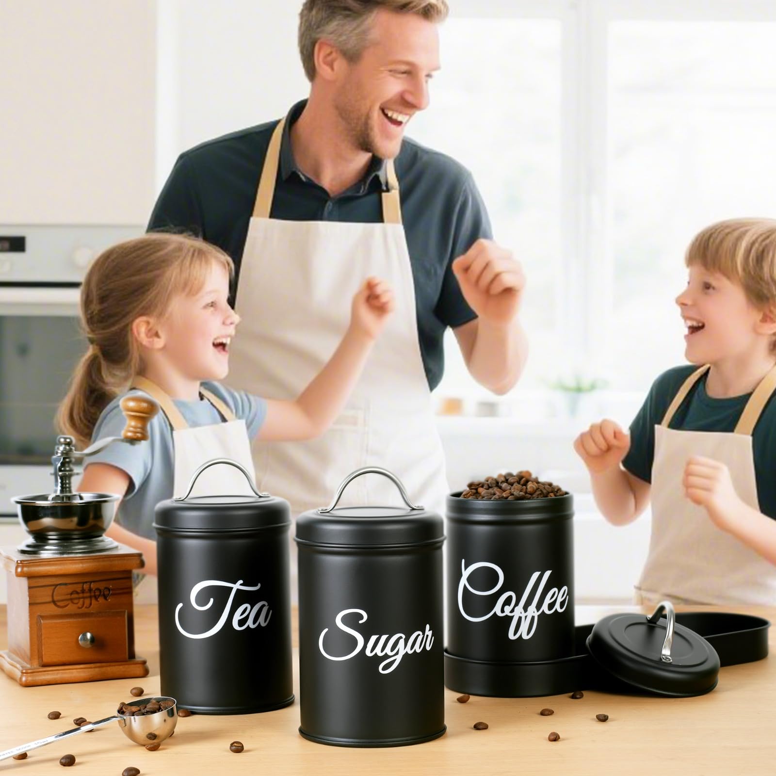 Marra Living, Tea Coffee Sugar Canisters Set of 3, Airtight Kitchen Storage Jars with Lids and a Coordinating Tray - Image 2